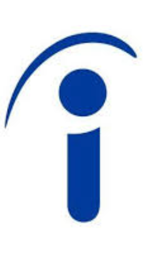 Abstract blue and white design with a circular and vertical element.